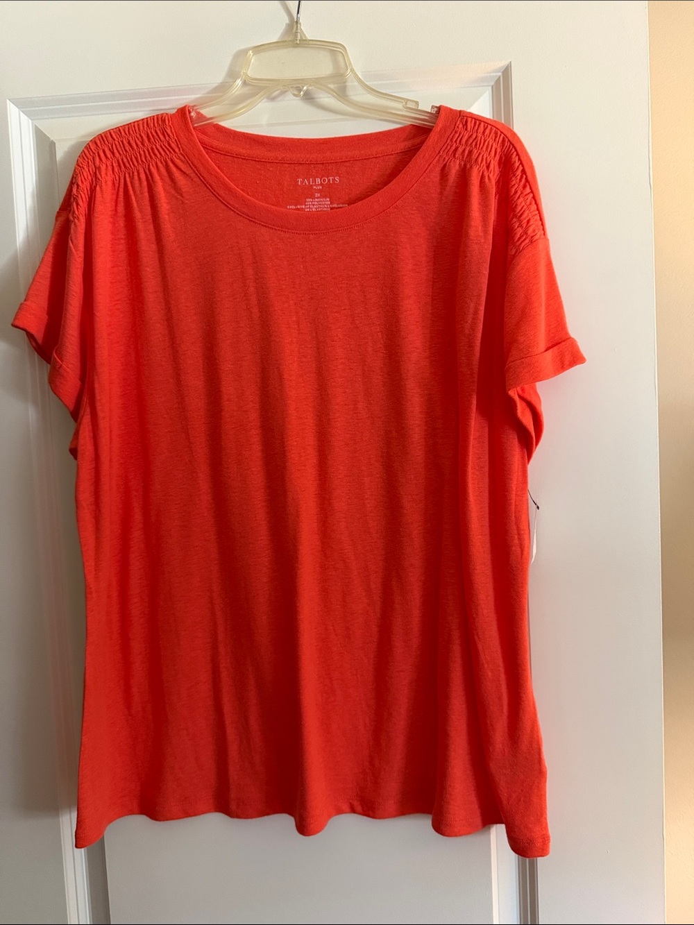 Talbots Women's Short Sleeve Scoop Neck Top - Bright Coral Orange